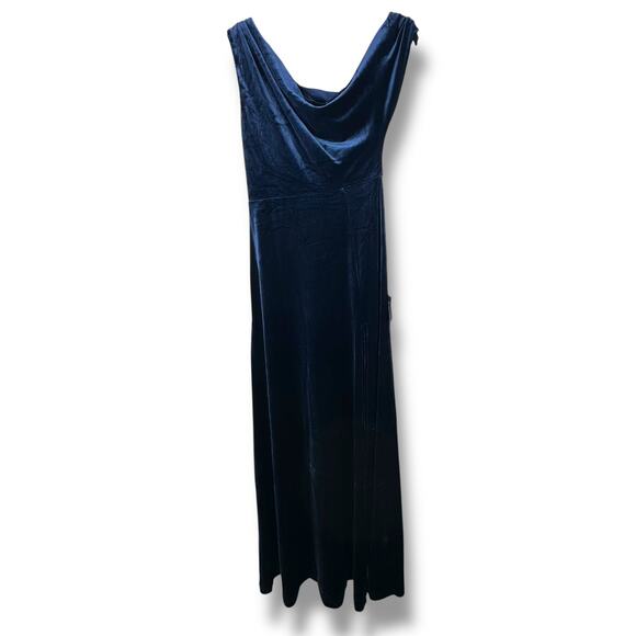 Lulus NWT Coveted Confidence Navy Blue Velvet Asymmetrical Maxi Dress Small - Picture 3 of 10
